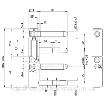 Петля дверна 4-х штирева AGB D14