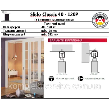 Раздвижные системы Slido Classic 40-120P с 1-сторонним доводчиком - от 5 678.90 грн.