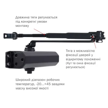 Доводчик с фиксацией RYOBI *1500 DS-1554 STD_HO_ARM EN_2/3/4 до_80кг 1100мм - от 3 647.00 грн.